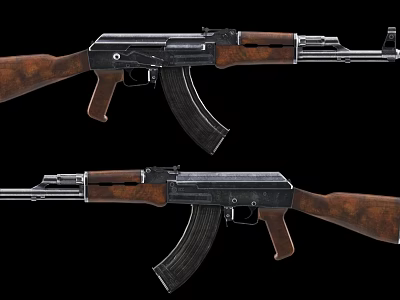 Two Classic AK Rifles With Wooden Stock And Metal Components On Black Background 3d model