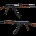 Two Classic AK Rifles With Wooden Stock And Metal Components On Black Background