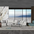 Modern Living Room Sofa and Coffee Table Set With White Sectional Pillows Blue Accent Chair