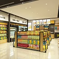 Modern Supermarket Interior With Grocery Food And Household Items On Organized Shelves