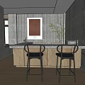 Modern Open Kitchen Interior With Island Counter And Seating Chairs 3d model