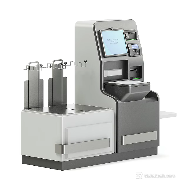 Modern Self Service Reception Desk With Digital Display And Control Panel 3d model