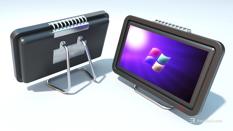 Industrial Equipment Display Control Units With Metal Stands And Windows Interface Screen 3d model 