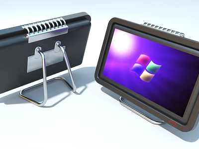 Industrial Equipment Display Control Units With Metal Stands And Windows Interface Screen 3d model