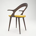 Modern Wooden Frame Armchair With Yellow Cushion Curved Armrests And Slender Legs