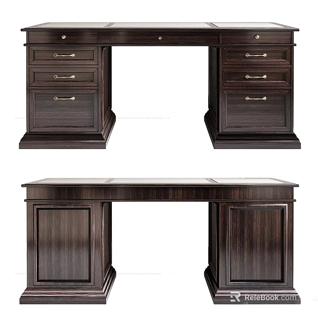 Traditional Dark Wood Desk With Multiple Drawers And Solid Wood Construction 3d model