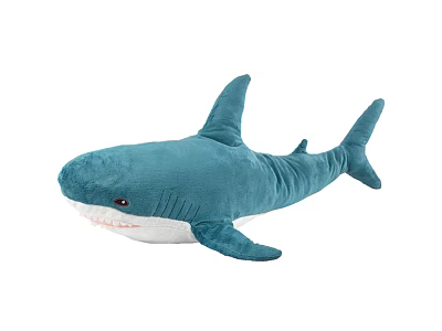 Cute Blue Shark Stuffed Toy Made Of Soft Plush Material With Fins And Tail 3d model