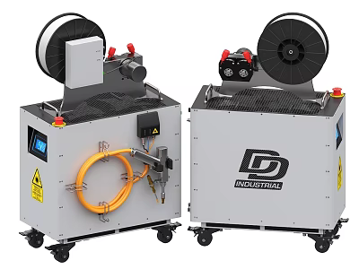 Industrial Equipment with Black Reels Orange Hose and Mobile Control Panel Units 3d model