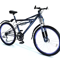 Dark Blue Mountain Bicycle With Black Seat Handlebars Suspension Fork And Blue Rimmed Wheels