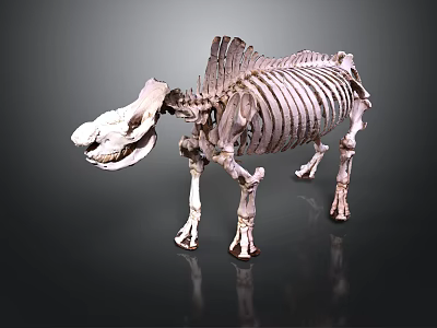 Prehistoric Animal Skeleton With Large Head Dorsal Fin Structure Standing Open Mouth 3d model
