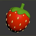 3D Red Strawberry With Green Leaves And Yellow Seeds On Gray Background