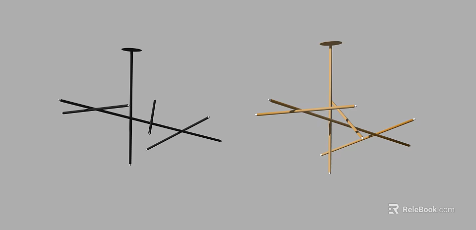 Modern Black and Gold Chandeliers with Crossed Lines Design Two Stylish Pieces 3d model 