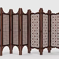 Traditional Wooden Folding Screen With Intricate Carved Patterns And Multi Panels