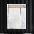 Modern Abstract Painting With Geometric Lines And Gray Blue Tones In Black Frame