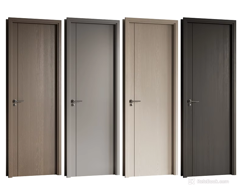 Various Colored Hinged Doors With Wooden And Neutral Tones For Home Interior 3d model 