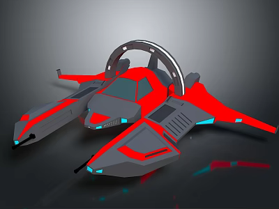 Futuristic Red And Gray Spaceship With Blue Glowing Accents And Sleek Design 3d model