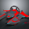 Futuristic Red And Gray Spaceship With Blue Glowing Accents And Sleek Design