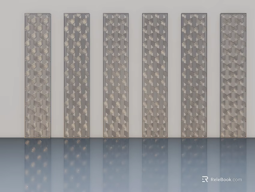 Modern Swing Doors With Patterned Surface And Reflective Base For Home Interior 3d model