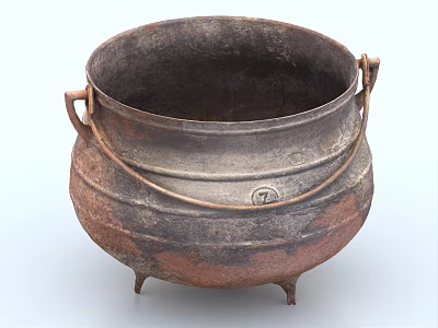 Vintage Ceramic Vessel With Three Legs And Double Handles Rustic Texture Design 3d model