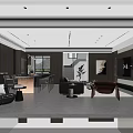Modern Living and Dining Room Interior With Sofa Coffee Table Dining Table And Large Windows