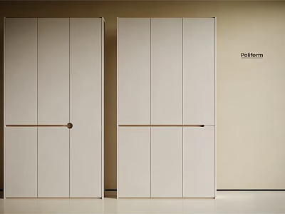 Modern Double Storage Cabinets With Sleek White Doors And Metal Handles 3d model