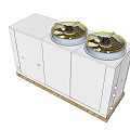 White Air Conditioner Fan Unit With Two Yellow Fans On Top Wooden Pallet