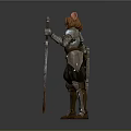 3D Armor Clad Character Model With Cat Ears Sword And Shield