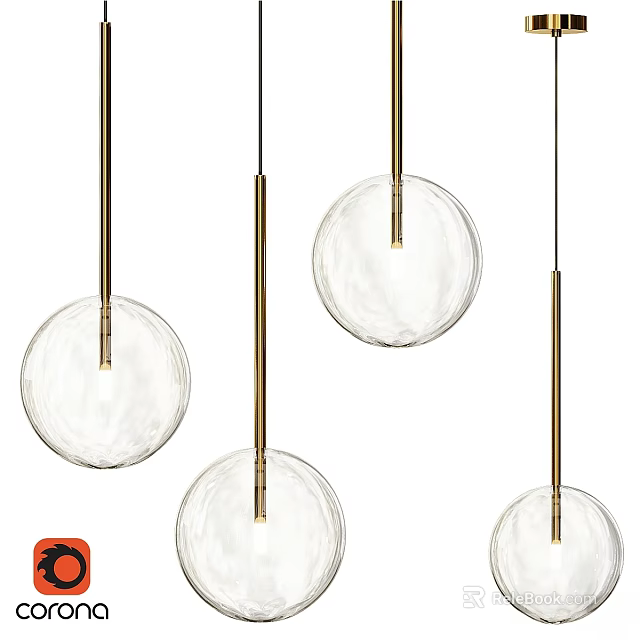 Modern Transparent Glass Globe Pendant Lights With Metal Rods For Interior Decor 3d model 