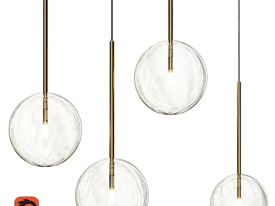 Modern Transparent Glass Globe Pendant Lights With Metal Rods For Interior Decor 3d model