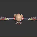 3D Anime Female Character In Ornate Traditional Kimono With Bird Patterns And Outstretched Arms