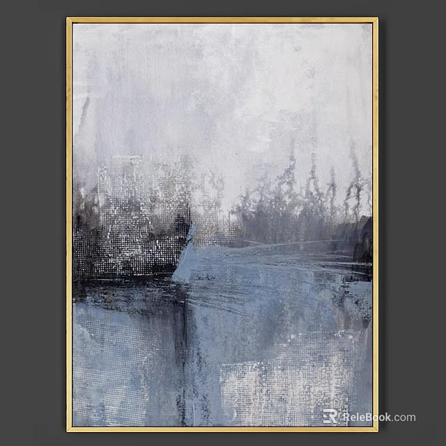 Modern Abstract Painting With Gray Blue Tones Textured Brushstrokes And Layered Design 3d model 