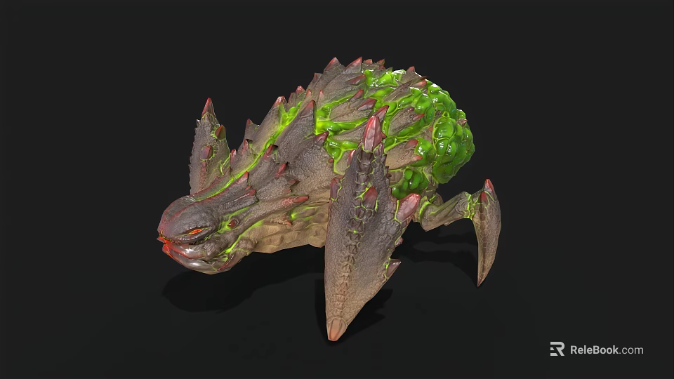 Fierce Monster With Green Slime Spikes Sharp Claws And Red Eyes 3d model 