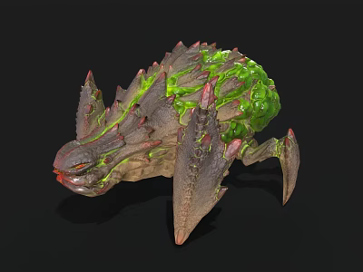 Fierce Monster With Green Slime Spikes Sharp Claws And Red Eyes 3d model