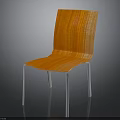 Modern Orange Wooden Chair With Curved Seat And White Metal Legs
