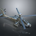 Detailed Military Helicopter 3D Rendering With Rotor Blades Cockpit And Metallic Finish