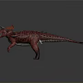 Red Triceratops Dinosaur Model With Black Horns And Spiked Back Structure