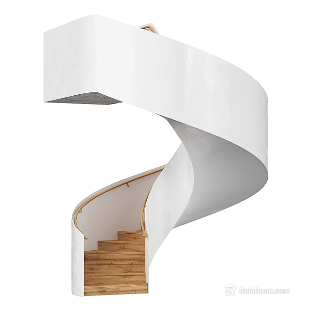 Elegant Modern Indoor Spiral Staircase With White Structure And Wooden Steps 3d model 