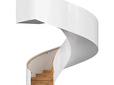 Elegant Modern Indoor Spiral Staircase With White Structure And Wooden Steps 3d model