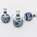 Traditional Blue and White Ceramic Vessels with Floral Patterns as Decorative Vases