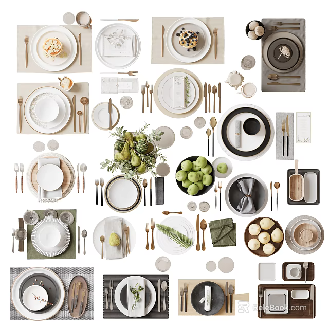 Complete Modern Dinnerware Set With Ceramic Plates Bowls Cups And Utensils 3d model