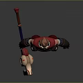 Game Movie Character Wearing Red Black Outfit With Goggles Arm Guards And Holding Device