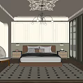 Elegant Modern Bedroom Interior With Chandelier Paneled Walls Bed And Nightstands