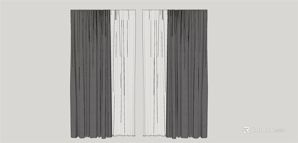 Modern Gray And White Curtains With Double Panel Design For Home Decor 3d model 