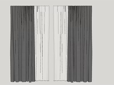 Modern Gray And White Curtains With Double Panel Design For Home Decor 3d model