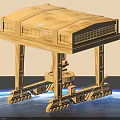 Industrial Equipment With Wooden Frame Platform Support Legs Mechanical Components And Wheeled Base
