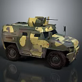 Military Armored Tank Featuring Green Yellow Camouflage Turret Machine Gun And Four Wheels Design