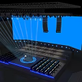 Elegant Stage Setup With Large Blue Screen And Bright Lighting Effects