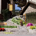 Traditional Chinese Guesthouse Building With Stone Walls Wooden Elements And Lush Greenery