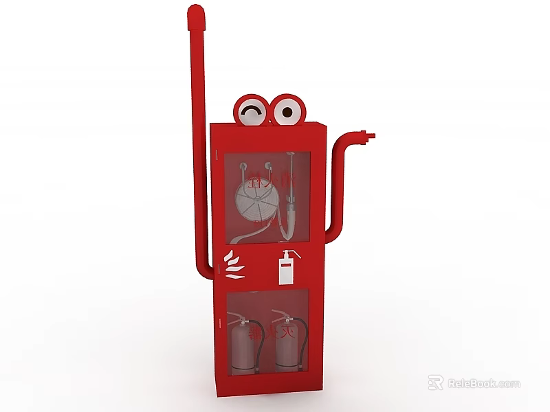Red Swing Door Cabinet With Cartoon Eyes And Storage Compartments 3d model 
