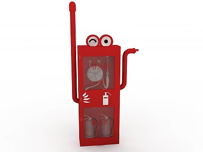 Red Swing Door Cabinet With Cartoon Eyes And Storage Compartments 3d model